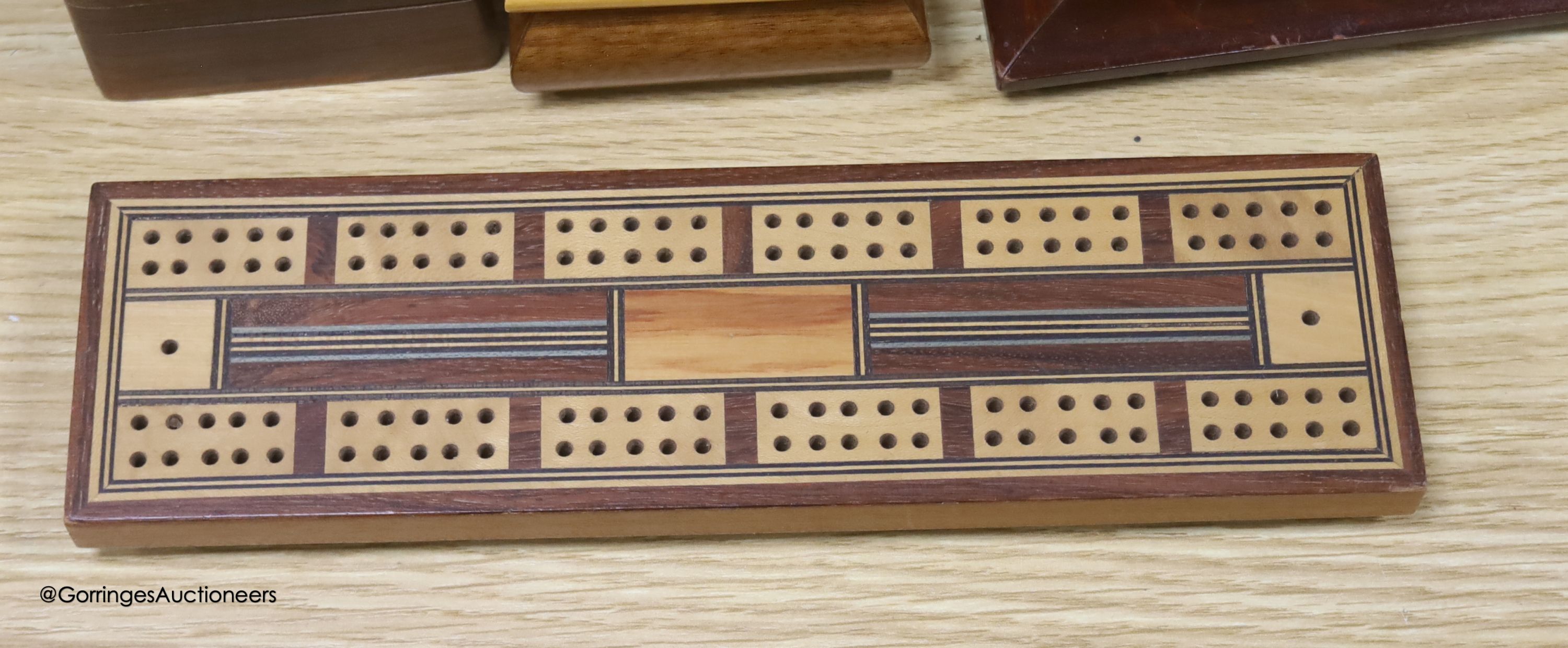 An inlaid writing slope, photo frames, boxes etc